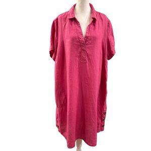 J. Jill Love Linen Pink Linen Collared Short Sleeve‎ Shift Dress XL Lagenlook